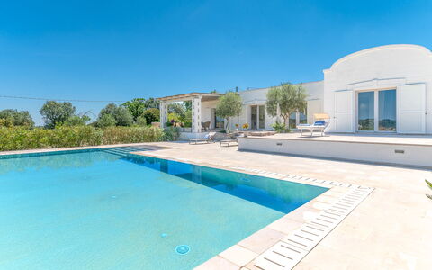 Villa Amelia Ostuni: Blue, Estate, Swimming Pool, Shade, Landscaping, Villa, Mansion, Hacienda, Water Feature