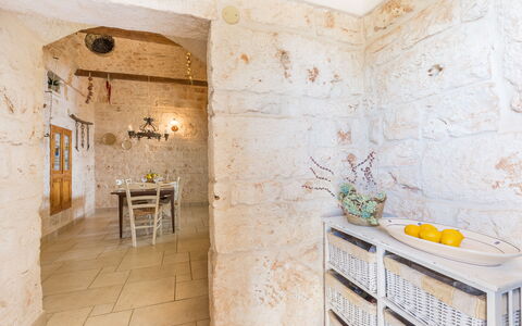 Trullo Suenn Con Piscina: Property, Room, Tile, Interior Design, Wall, Floor, Bathroom, Yellow, Building, House