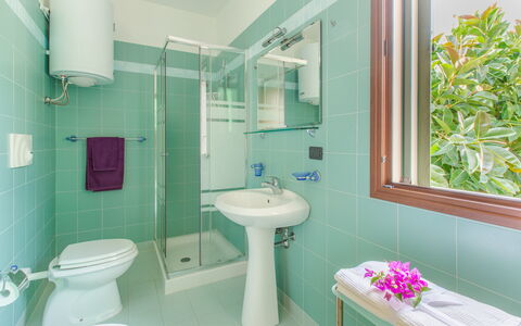 Prato Inglese Destro: Mirror, Plant, Property, Green, Plumbing Fixture, Sink, Purple, Tap, Blue, Bathroom