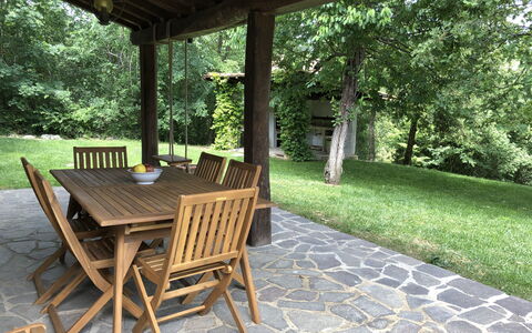 Beautiful Stone Country Villa: Property, Furniture, Table, Room, House, Real Estate, Cottage, Chair, Home, Building