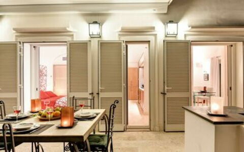 Villa Marina Little Beach: Table, Property, Furniture, Building, Window, Wood, Door, Chair, Orange