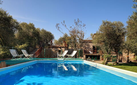 Stony Villa Volcano View: Water, Plant, Sky, Property, Building, Swimming Pool, Azure, Natural Landscape, Tree, Grass