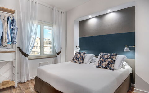 Luxury Blues Apartment: Furniture, Blue, Comfort, Cabinetry, Interior Design, Floor, Flooring, Window, Building