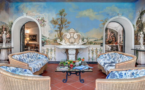 Palazzo Villa Dei Nobili: Table, Furniture, Decoration, Blue, Chair, Azure, Interior Design, Architecture, Building, Outdoor Furniture