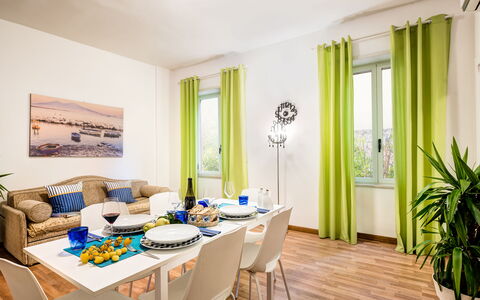 Living Times Apartment: Table, Furniture, Property, Chair, Azure, Wood, Window, Textile, Lighting, Interior Design