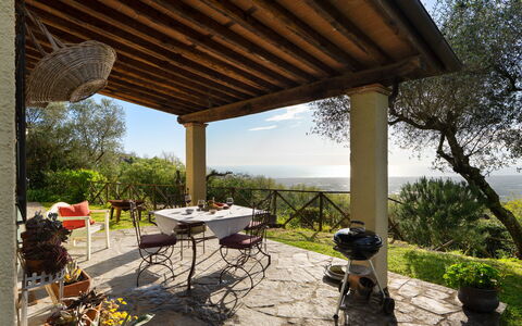 Villa Elisa: Furniture, Chair, Table, Outdoor Furniture, Kitchen & Dining Room Table, Shade, Resort, Garden, Outdoor Table, Outdoor Structure