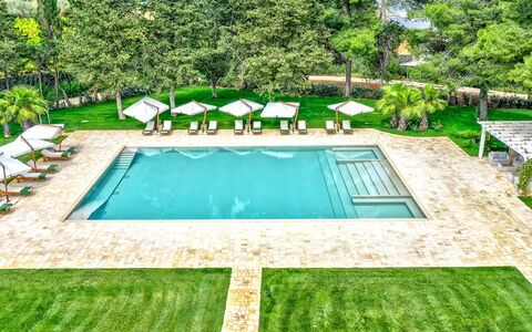 Villa Oria: Water, Plant, Property, Swimming Pool, Green, Rectangle, Tree, Shade, Grass, Outdoor Furniture