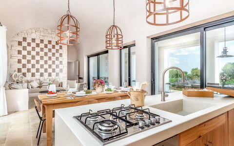 Villa Orama Estia Relais: Countertop, Property, Cabinetry, Furniture, White, Sink, Tap, Product, Kitchen, Plumbing Fixture