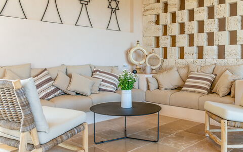 Villa Orama Estia Relais: Furniture, Couch, Table, Property, Plant, Wood, Comfort, Interior Design, Living Room, Floor