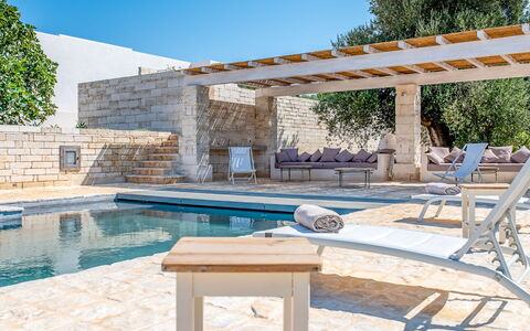 Villa Orama Estia Relais: Water, Sky, Property, Azure, Swimming Pool, Shade, Plant, Wood, Interior Design, Outdoor Furniture