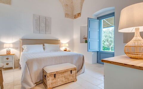 Masseria Tufo Bianco: Furniture, Property, White, Comfort, Azure, Wood, Cabinetry, Lighting, Bed Frame, Textile