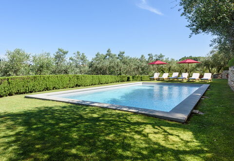 Villa Agnola: Water, Sky, Swimming Pool, Plant, Rectangle, Shade, Residential Area, Grass, Tree, Cloud