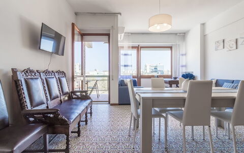 Cattolica Sea Loft: Furniture, Property, Table, Azure, Picture Frame, Houseplant, Chair, Lighting, Window, Architecture