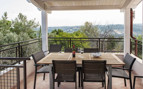 Villa Degli Aranci: Table, Furniture, Sky, Property, Chair, Shade, Wood, Porch, Interior Design, Floor