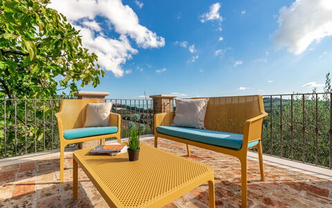 Villa Vagnini: Sky, Cloud, Plant, Furniture, Property, Table, Azure, Wood, Natural Landscape, Outdoor Furniture