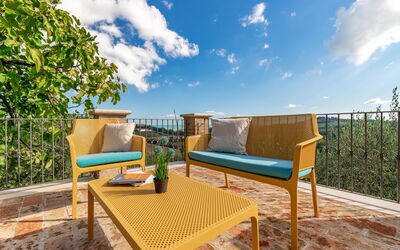 Villa Vagnini: Sky, Cloud, Plant, Furniture, Property, Table, Azure, Wood, Natural Landscape, Outdoor Furniture