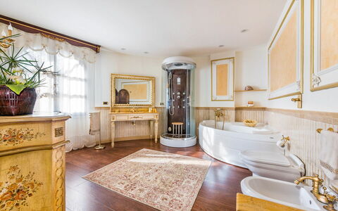 Villa Rossana: Cabinetry, Furniture, Table, Picture Frame, Countertop, Plant, Kitchen, Drawer, Flowerpot, Wood