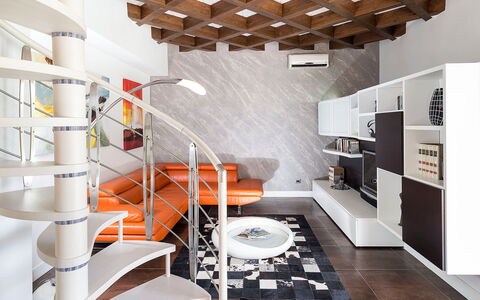 Villa Girgenti: Property, Building, Product, Interior Design, Orange, Living Room, Kitchen, Wood, Architecture, Flooring