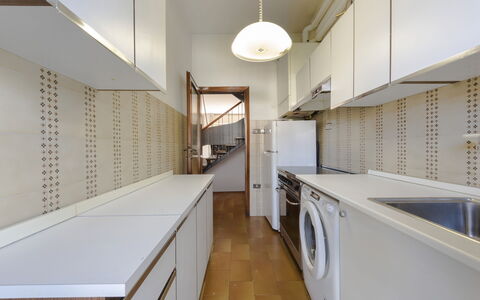 Casa Lelia: Cabinetry, Kitchen, Wood, Flooring, Floor, House, Hall, Countertop, Shelving