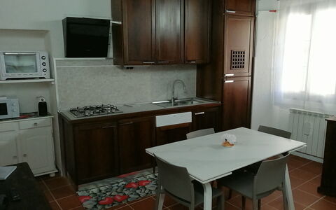 App. Il Sasso Di Olina: Cabinetry, Building, Furniture, Property, Countertop, Table, Window, Wood, Kitchen, Kitchen Appliance