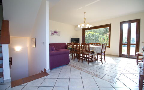 Villa Tricca: Furniture, Window, Wood, Table, Living Room, Hall, Architecture, Interior Design, Chair, Flooring