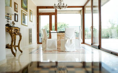 Villa Thaulero: Building, Table, Wood, Living Room, Interior Design, Flooring, Floor, Picture Frame, Real Estate, Hardwood