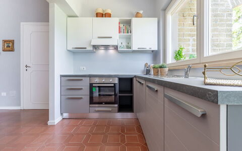 Villa Elpidio: Countertop, Cabinetry, Furniture, Property, Building, Kitchen, Kitchen Sink, Kitchen Stove, Sink, Wood