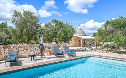 Trullo Ulivo: Water, Cloud, Plant, Sky, Property, Furniture, Swimming Pool, Blue, Azure, Tree