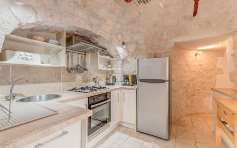 Trullo Ulivo: Cabinetry, Property, Countertop, Furniture, Sink, Building, Wood, Kitchen, Tap, Lighting