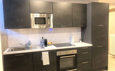 Pavia Tower 10: Countertop, Cabinetry, Kitchen Sink, Building, Property, Tap, Sink, Kitchen, Kitchen Appliance, Kitchen Stove