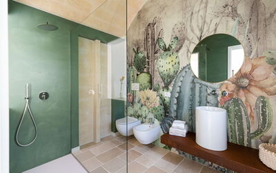 Melograno - Mastropà: Mirror, Property, Plumbing Fixture, Building, Bathroom, Interior Design, Purple, Floor, Flooring, Wall