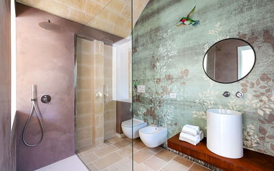 Ulivo - Mastropà: Plumbing Fixture, Property, Mirror, Bathroom Sink, Building, Toilet Seat, Bathroom, Toilet, Shower, Tap