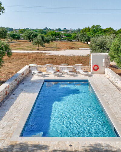 Trullo Under The Apulian Sky: Water, Plant, Property, Sky, Swimming Pool, Azure, Rectangle, Tree, Grass, Body Of Water
