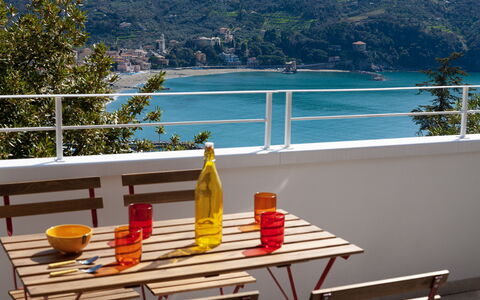 Casa Grande Mare - Levanto: Water, Property, Table, Furniture, Bottle, Tableware, Azure, Chair, Tree, Outdoor Furniture