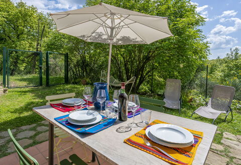 Casa Bosco D'arte Holiday Home , Greve In Chianti,: Table, Plant, Cloud, Property, Furniture, Tableware, Sky, Outdoor Table, Chair, Tree