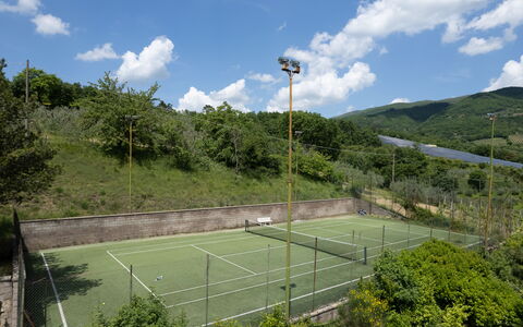 Il Mulino Di Vogognano - Subbiano, Private Pool, J: Cloud, Sky, Land Lot, Sports Equipment, Fence, Grass, Leisure, Landscape, Tree, Tennis Court