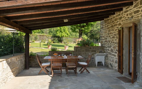 Il Mulino Di Vogognano - Subbiano, Private Pool, J: Plant, Furniture, Table, Flowerpot, Chair, Building, Wood, Shade, Outdoor Furniture, Door