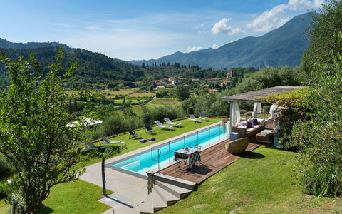Luxury Green Marignana Villa, Versilia, Pool, Ac,: Plant, Cloud, Water, Mountain, Sky, Swimming Pool, Natural Landscape, Tree, Outdoor Furniture, Grass