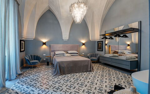 Dimora Cocchi: Furniture, Building, Comfort, Blue, Decoration, Table, Lighting, Interior Design, Bed Frame, Drawer