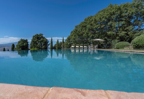 Orcia Panoramic View With Pool: Water, Sky, Plant, Azure, Swimming Pool, Tree, Cloud, Natural Landscape, Leisure, Landscape