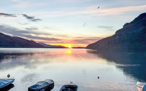 Mergozzo (Lago di Mergozzo) 110: Water, Boat, Body Of Water, Mountainous Landforms, Watercraft, Mountain, Sunrise, Boats And Boating--Equipment And Supplies, Highland, Horizon
