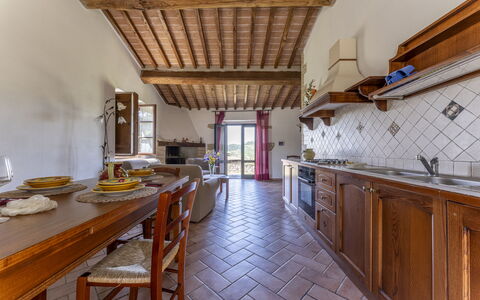 Podere Marcigliana - Radicondoli: Cabinetry, Furniture, Table, Countertop, Kitchen, Wood, Interior Design, Wood Stain, Floor, Flooring