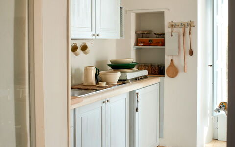 Masseria Lamacerase: Cabinetry, Kitchen, Wood, Kitchen Appliance, Shelving, Countertop, Floor, Flooring, Home Appliance, Major Appliance