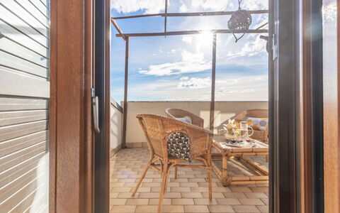 Altomare Apartment: Furniture, Sky, Cloud, Property, Building, Chair, Window, Table, Wood, Shade