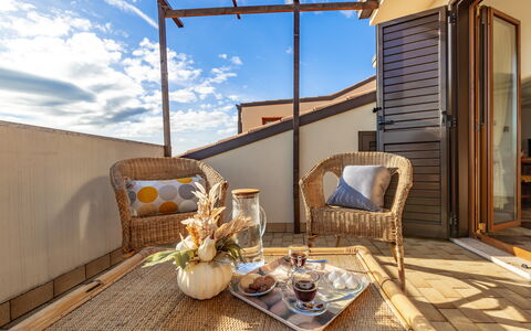 Altomare Apartment: Cloud, Furniture, Property, Sky, Table, Building, Tableware, Window, Wood, Azure