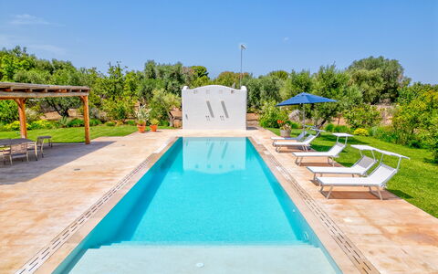 Villa Del Capitolo Con Trullo: Water, Plant, Sky, Swimming Pool, Azure, Tree, Outdoor Furniture, Shade, Leisure, Real Estate