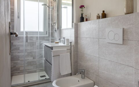 Lucca Old Town Apartment - Lucca, Toscana: Flooring, Bathroom, Plumbing Fixture, Interior Design, Wall, Floor, Bathroom Sink, Sink, Toilet, Tap