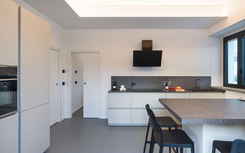 Villa Decoro - Mascali, Sicilia: Cabinetry, Furniture, Table, Countertop, Window, Wood, Kitchen, Interior Design