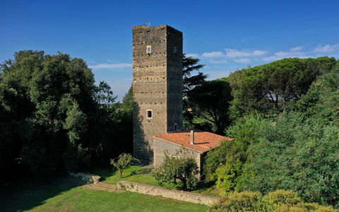 Torre Delle Cornacchie: Sky, Plant, Cloud, Tree, Building, Tower, Natural Landscape, Grass, Landscape, Shrub