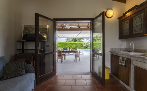 Casa del Marchese, Pool, Wifi, Castell' Arquato: Furniture, Property, Countertop, Cabinetry, Interior Design, Wood, Table, Floor, Flooring, Kitchen